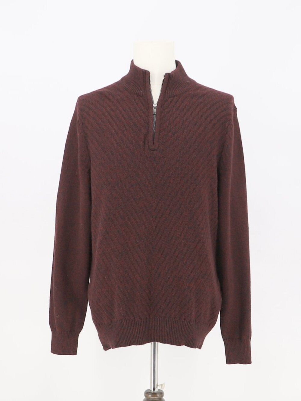 NWT CALVIN KLEIN 1/4 Zip Mock Neck Cotton Sweater Maroon Heather Size L